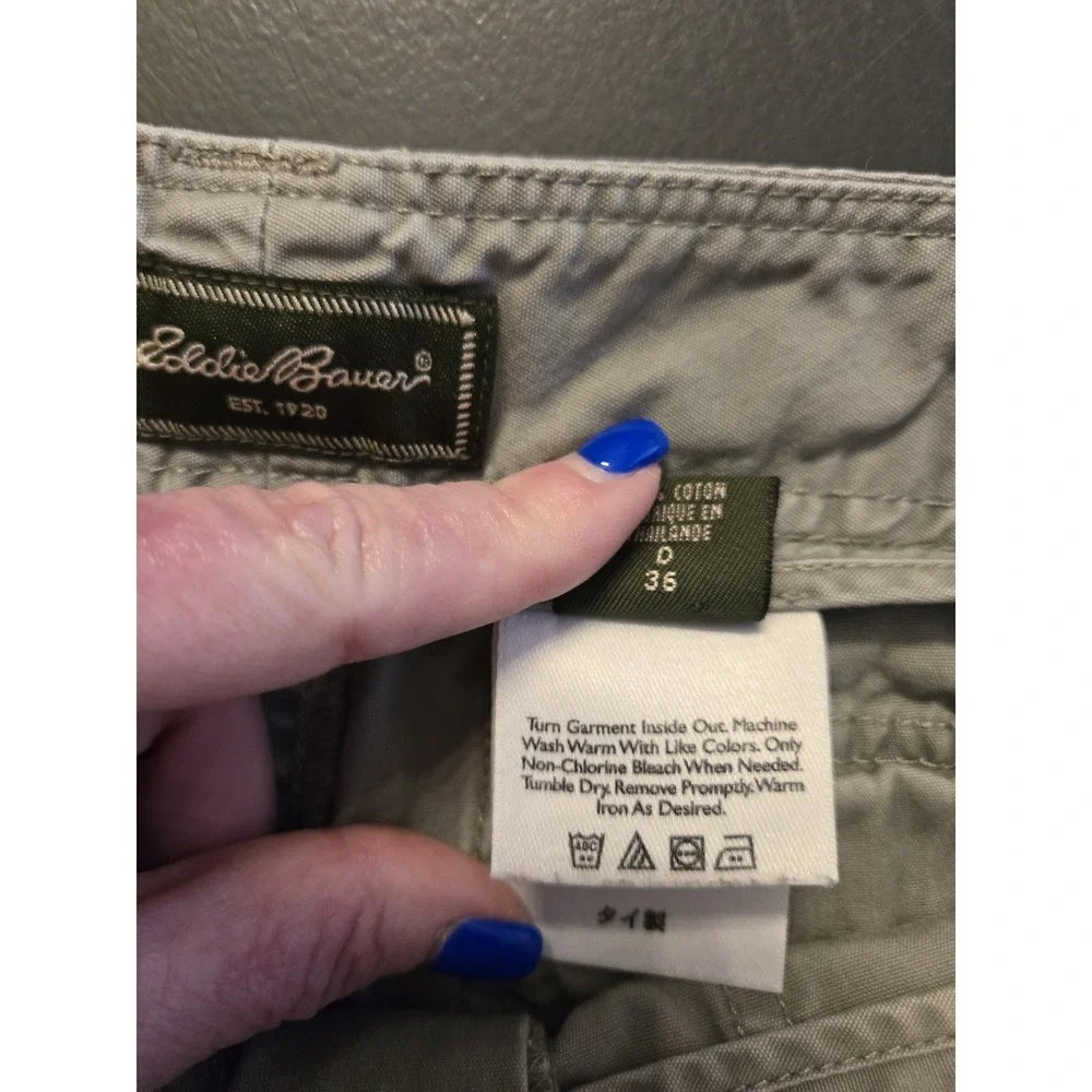 Eddie Bauer Khaki Capris 100 % cotton.  36 waist.  23 Inseam w/out being cuffed.